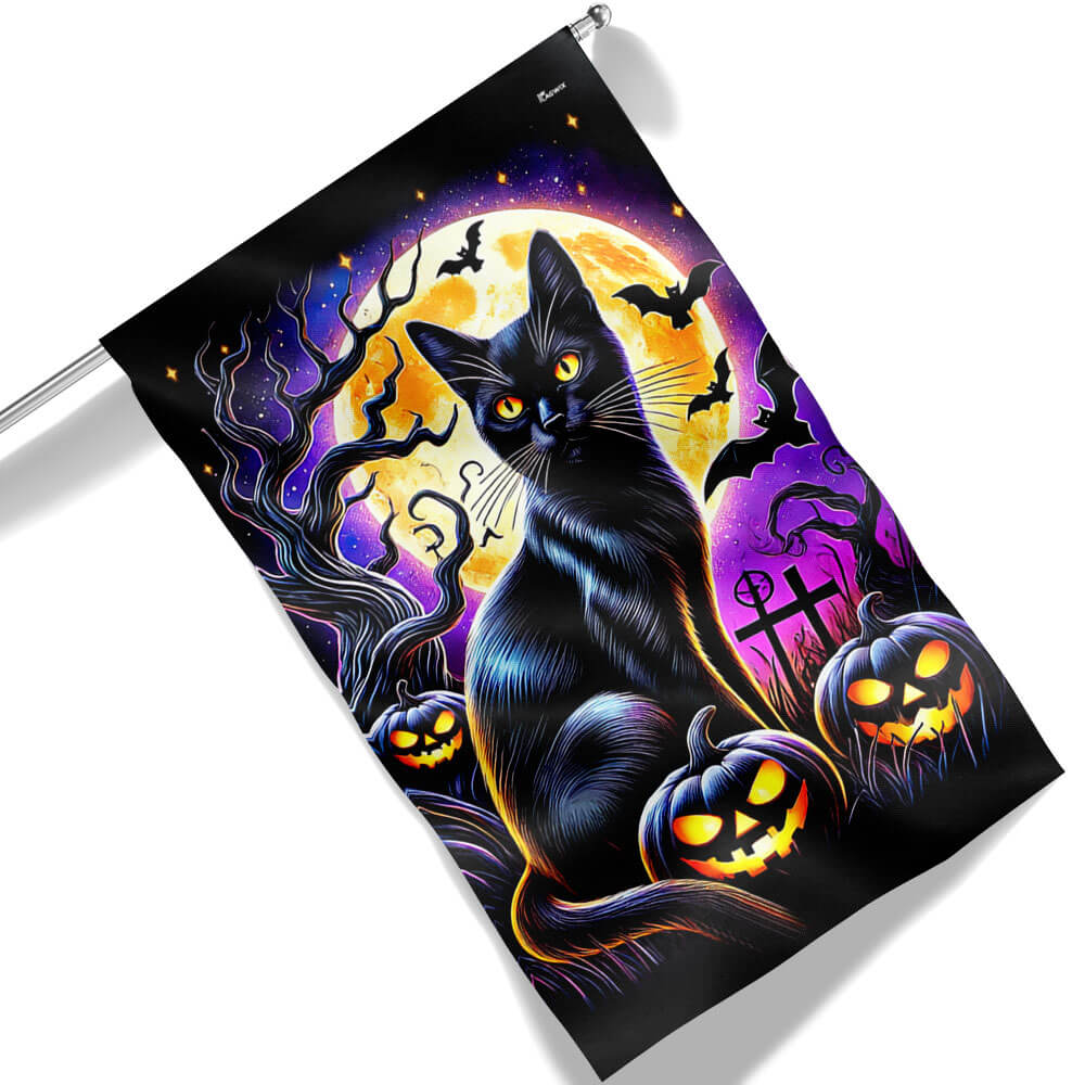 Black Cat Halloween Flag
