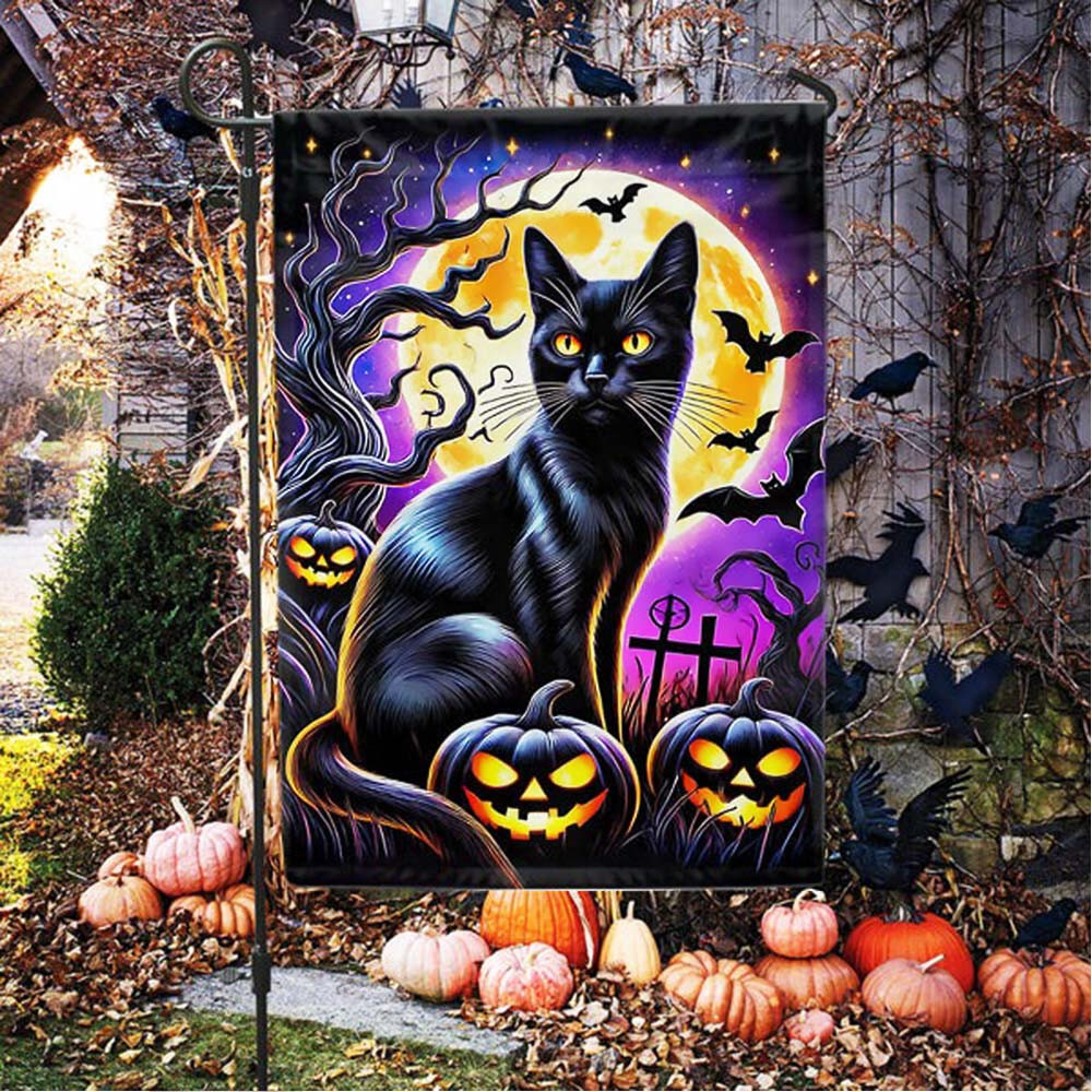 Black Cat Halloween Flag Best Gift For Kids and Cat Lovers on Halloween Day