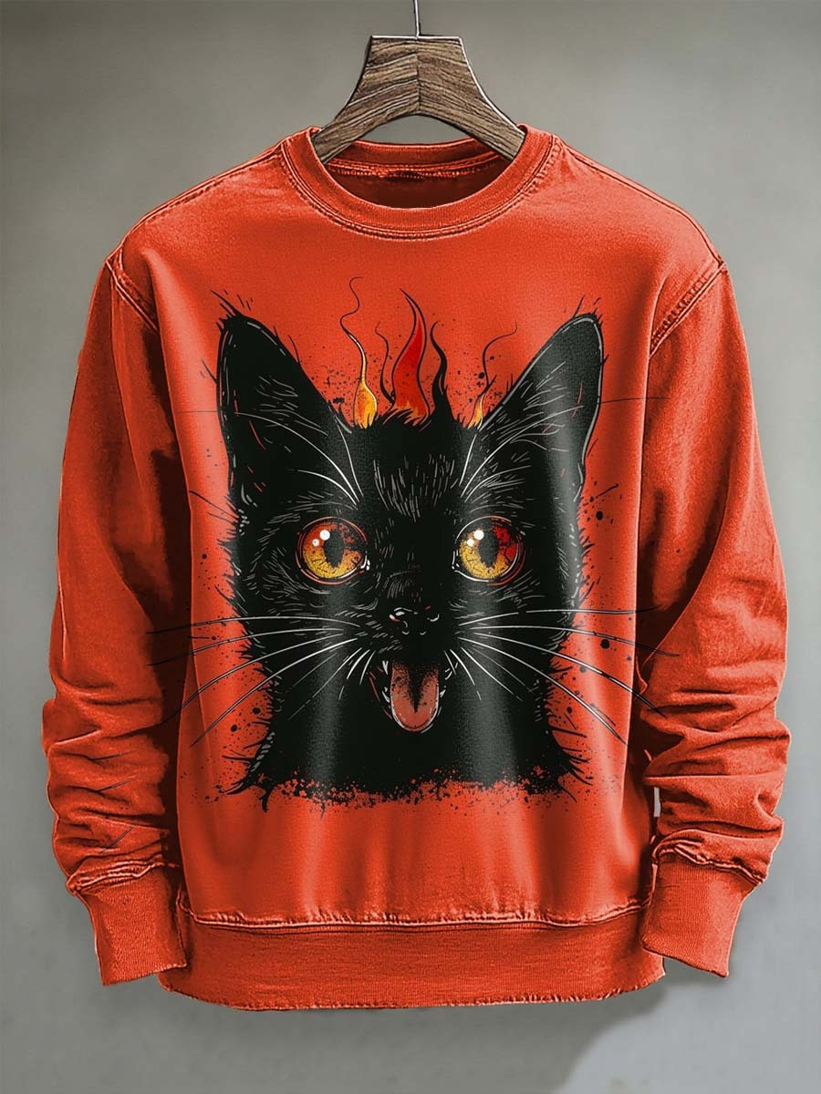 Black Cat Halloween Sweatshirt Funny Burned Cat Clothing Present Ideas For Cat Lovers