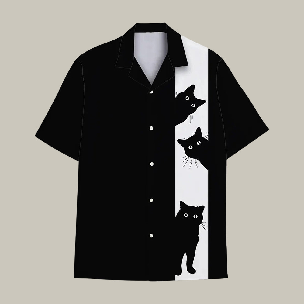 Black Cat Hawaiian Shirt Funny Cat Graphic Shirt Present Idea For Cat Lovers