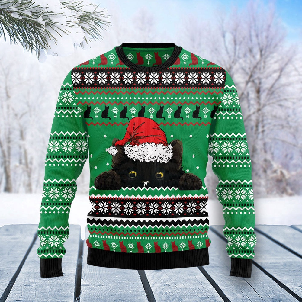 Black Cat Hide Ugly Christmas Sweater Christmas Gift