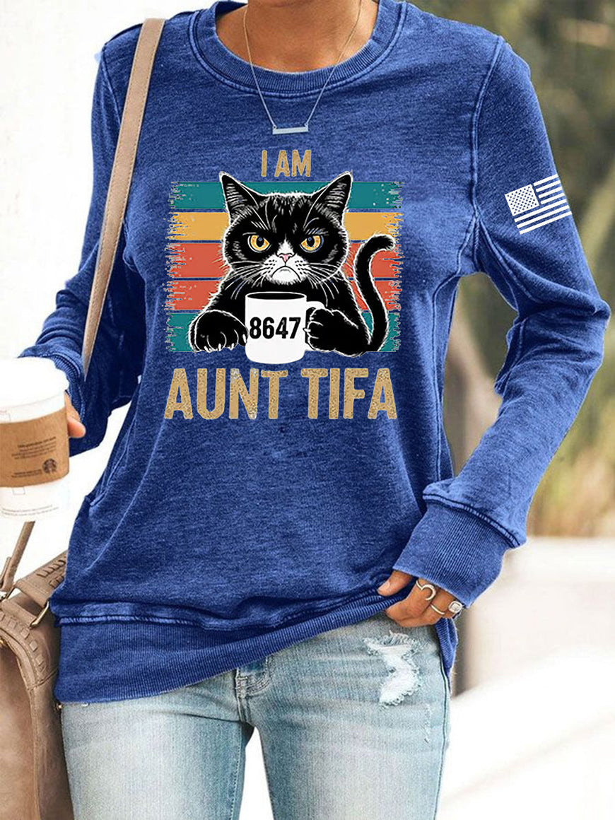 Black Cat I Am Aunt Tifa Sweatshirt 8647 FDT American Flag Merch Gifts For Liberal