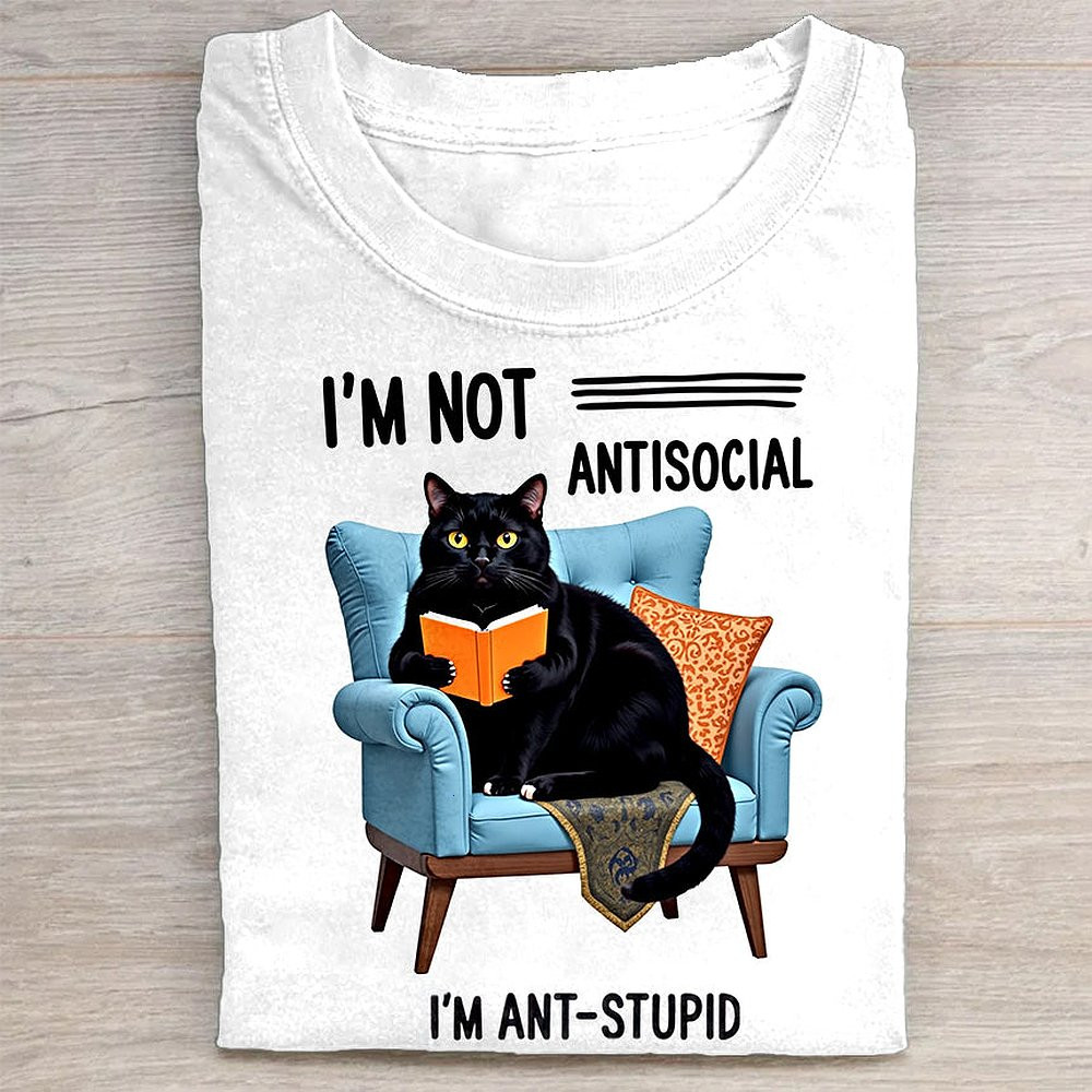 Black Cat I'm Not Antisocial I'm Anti Stupid Funny T-Shirt Humor Cat Lover Tee