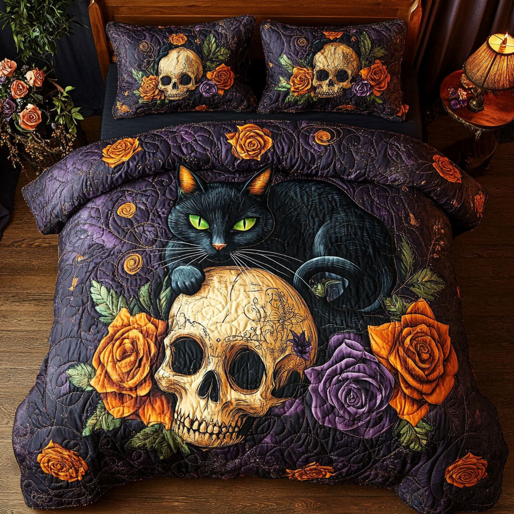 Black Cat In Skull Bedding Set Best Halloween Decoration Gift For Friends and Family