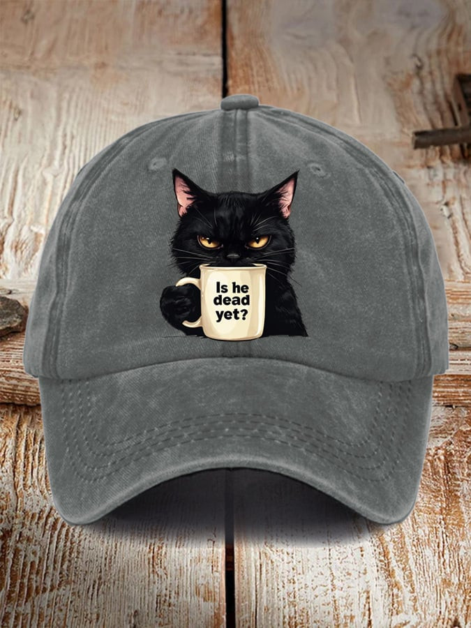 Black Cat Is He Dead Yet Hat Political Cap Gift Ideas For Dad