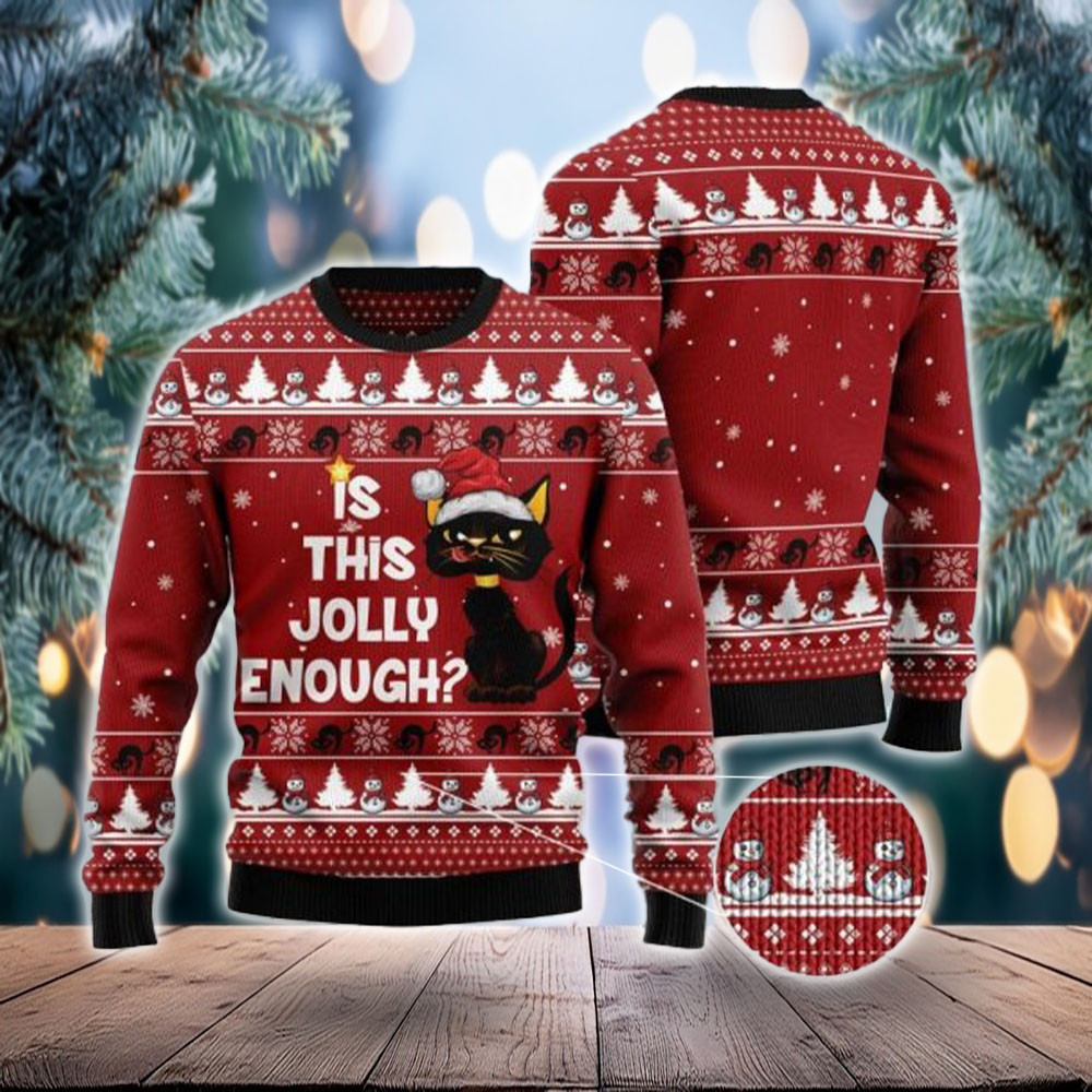 Black Cat Is This Jolly Enough Ugly Sweater Xmas Sweater For Him