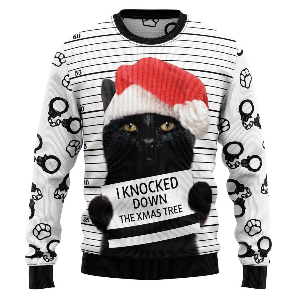 Black Cat Knocked Down Xmas Tree Ugly Christmas Sweater Christmas Gift