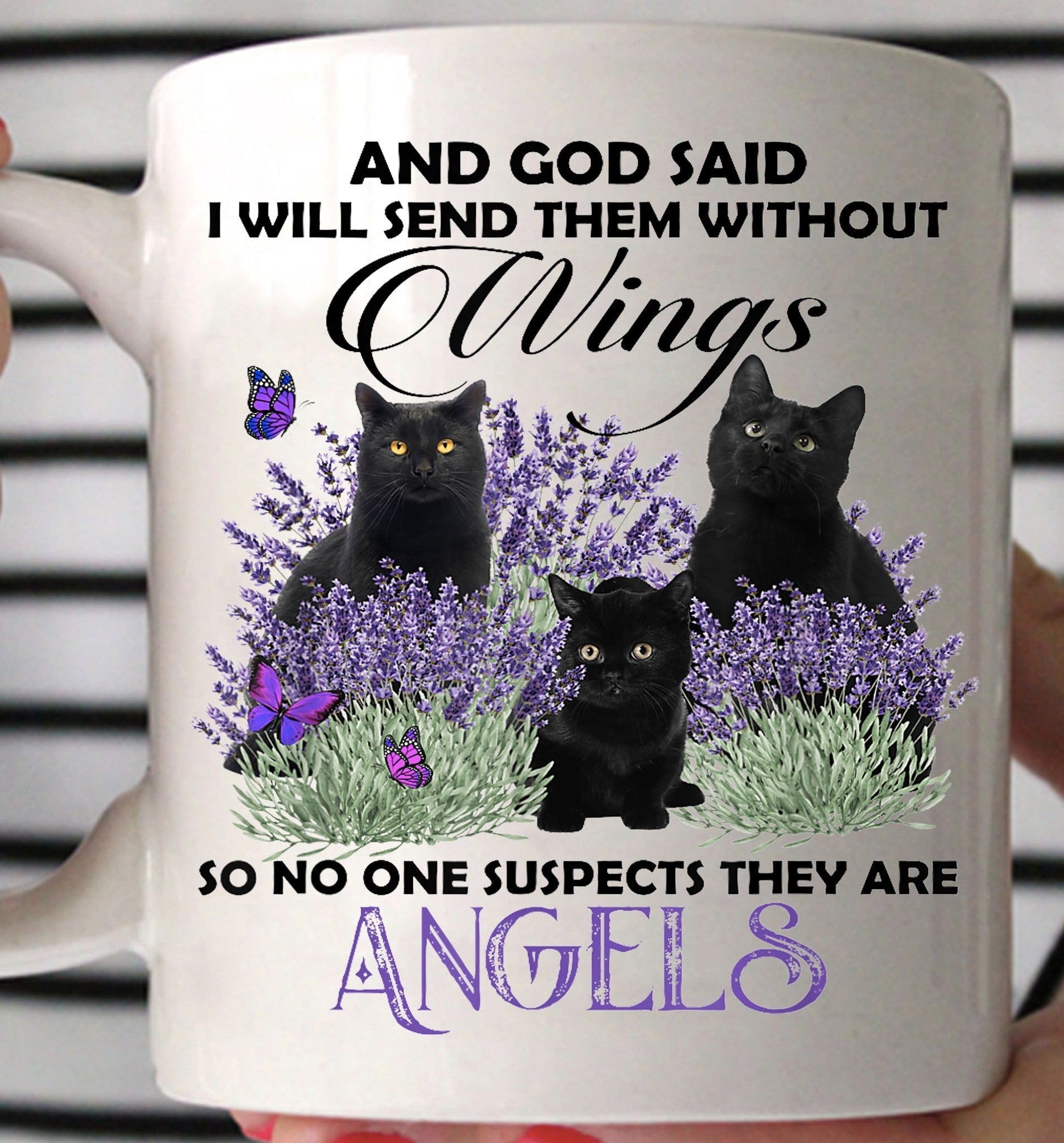 Black Cat Lavender God Said Send Them Without Wings Mug Gifts For Black Cat Lovers Black Cat Lavender God Said Send Them Without Wings Mug Gifts For Black Cat Lovers
