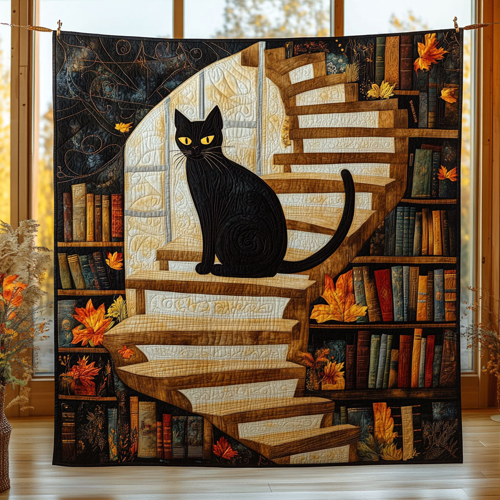 Black Cat Library Quilt Blanket Cat Design Blanket Christmas Presents For Book Lovers