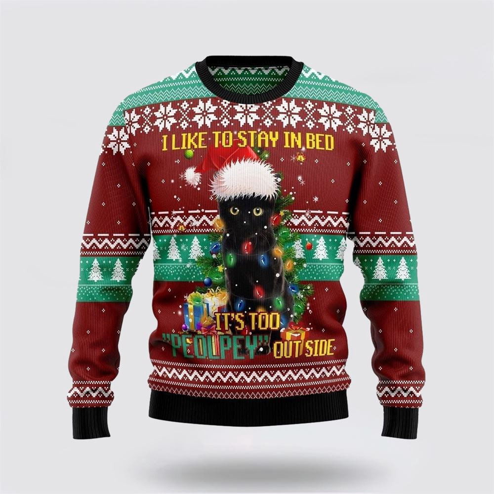 Black Cat Like Stay In Bed Xmas Ugly Christmas Sweater Unisex Funny Christmas Sweater