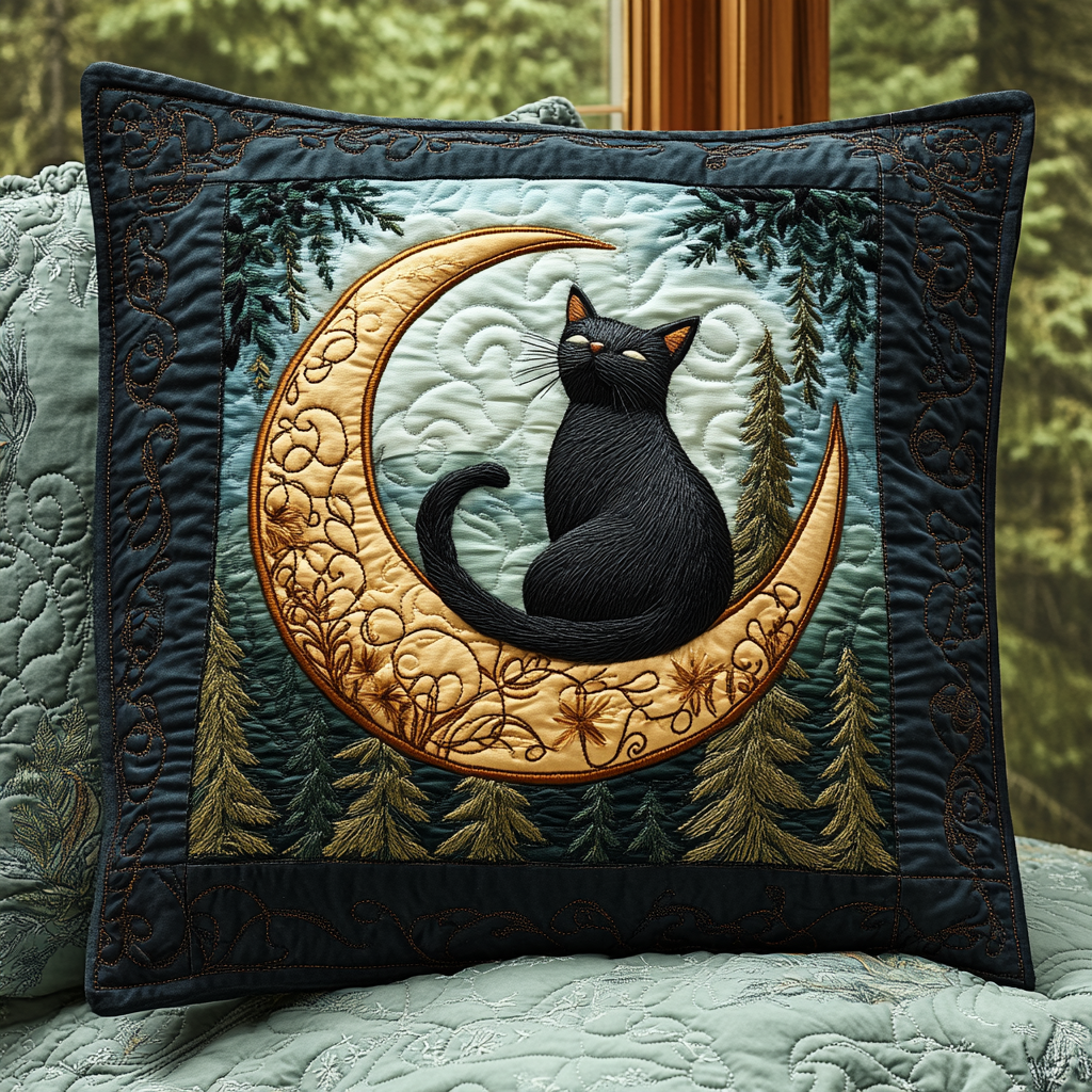 Black Cat Magic Quilted Pillow Case Decorative Pillow Covers Cat Presents For Him Herr