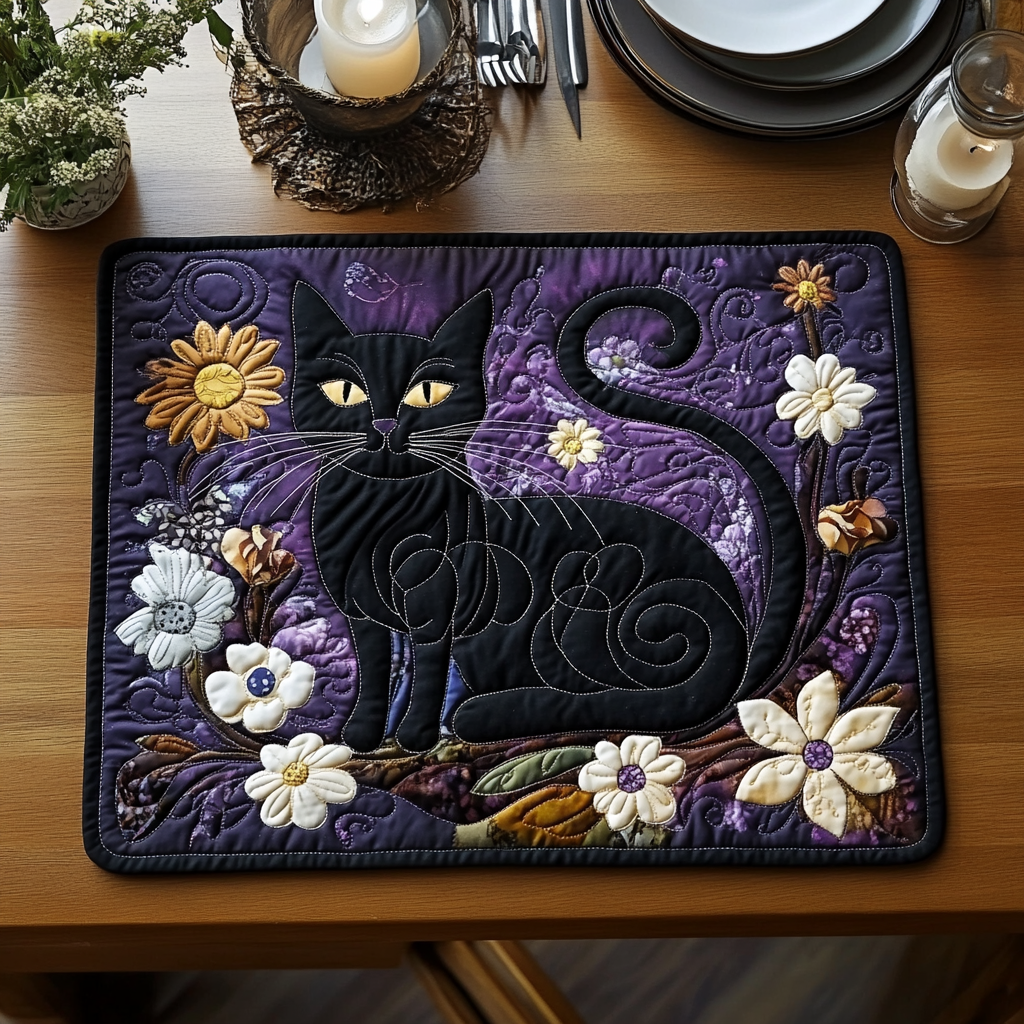 Black Cat Magic Quilted Placemat Dining Table Accessories Cat Themed Christmas Presents