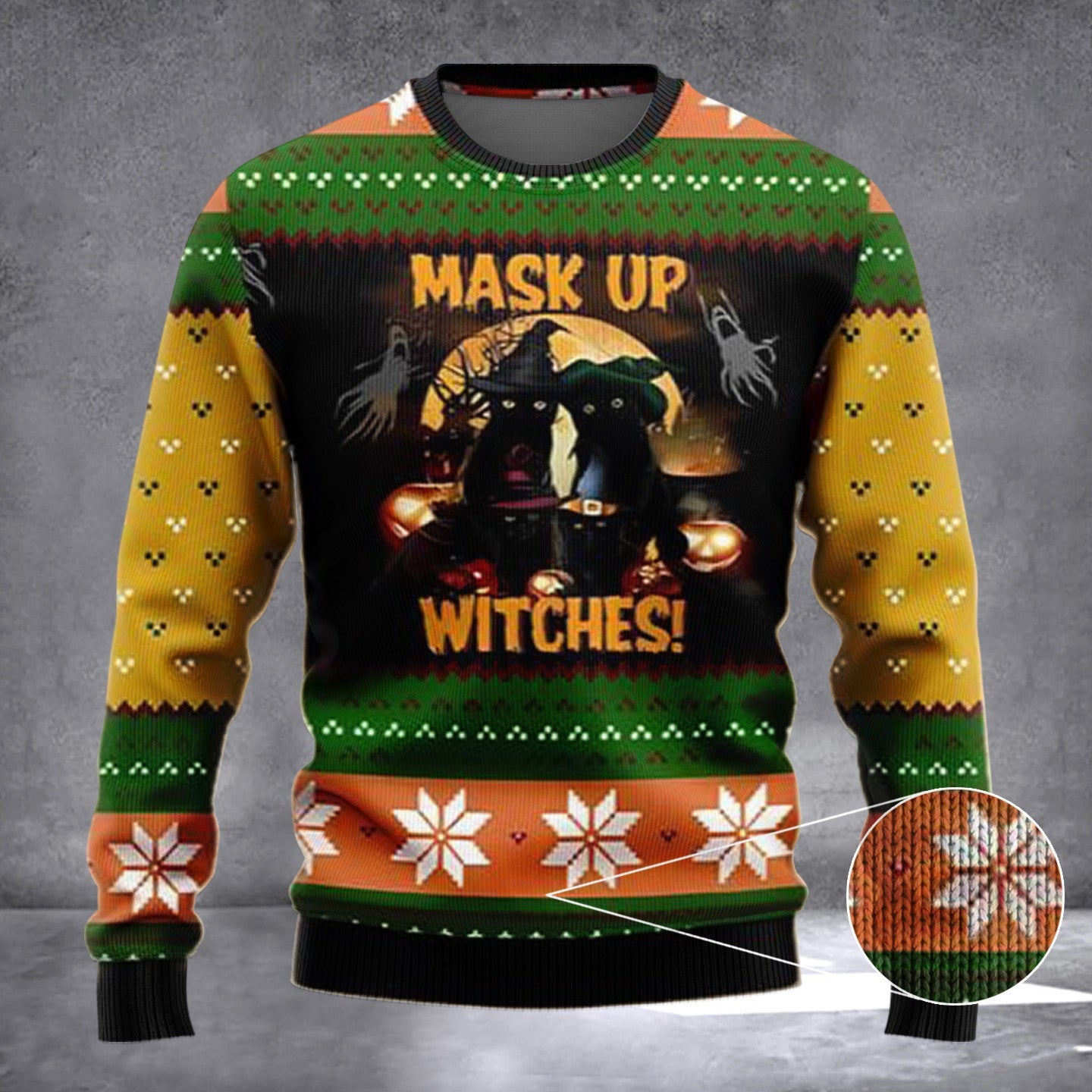 Black Cat Mask Up Witches Ugly Christmas Sweater Funny Black Cat Halloween Xmas Gifts