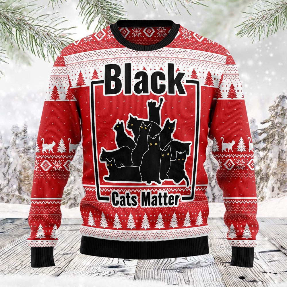 Black Cat Matter Ugly Christmas Sweater Unisex for Couples, Friends, Cat Lovers