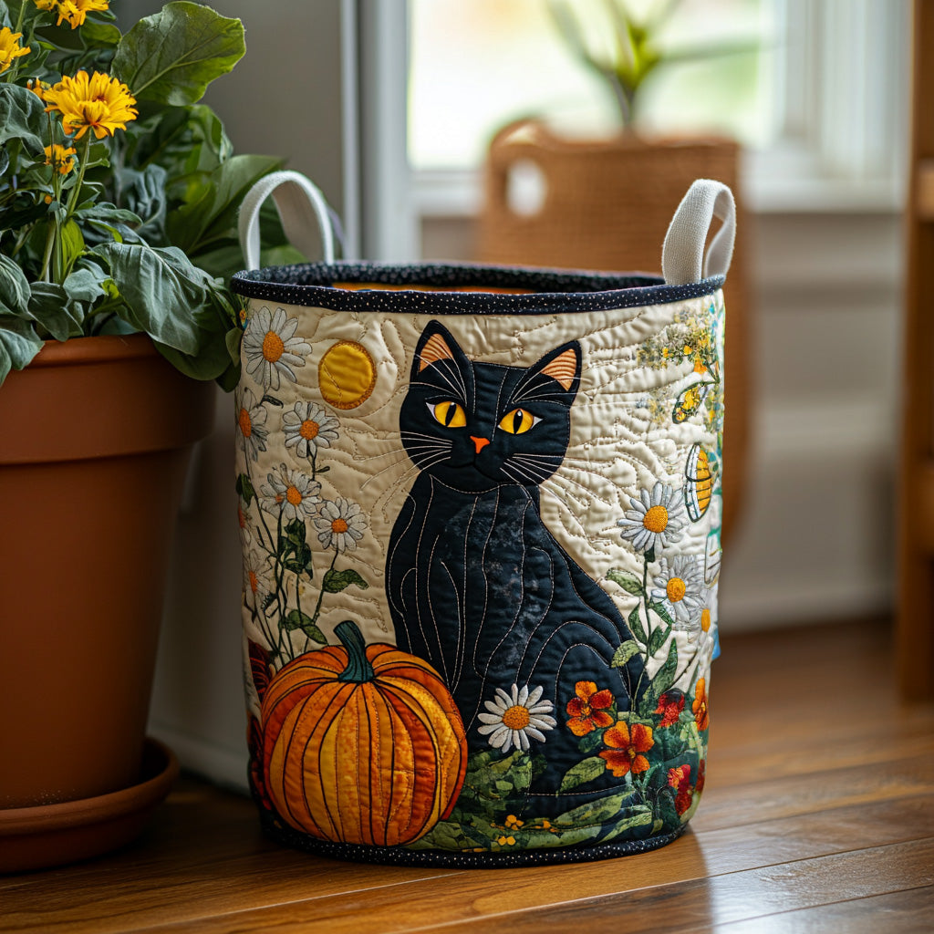 Black Cat Meadow Quilted Laundry Basket Ideal Gift For Mom