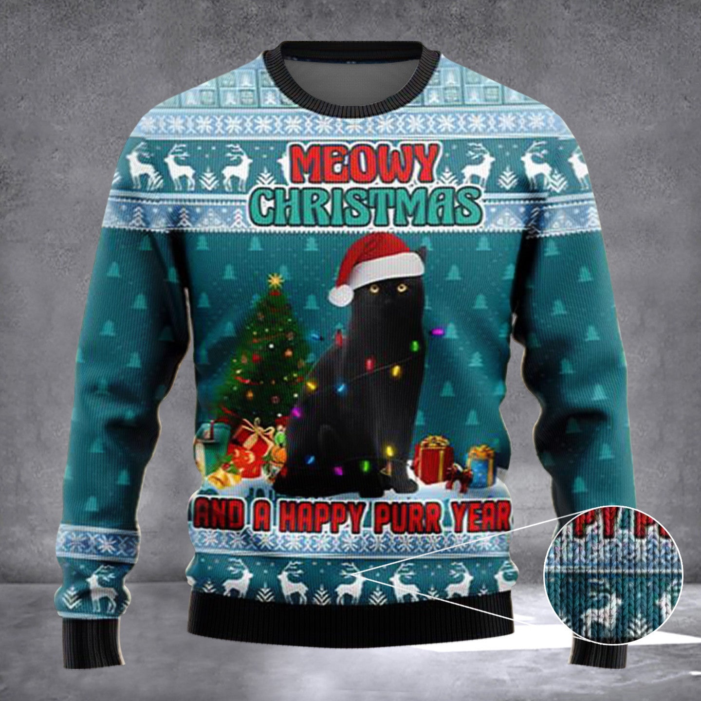 Black Cat Meowy Christmas And A Happy Purr Year Sweater Funny Xmas Gifts For Cat Lover