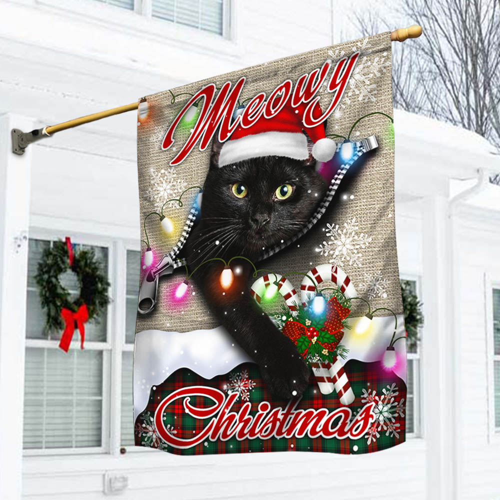 Black Cat Meowy Christmas Flag
