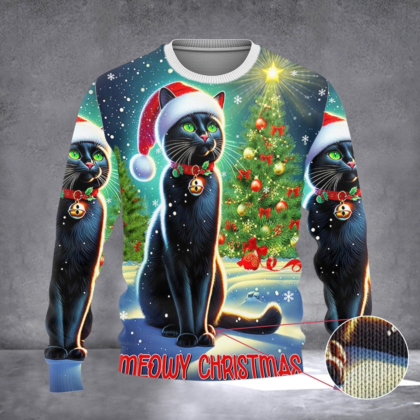 Black Cat Meowy Christmas Sweater Merry Christmas Design Clothing Gifts For Black Cat Lovers Black Cat Meowy Christmas Sweater Merry Christmas Design Clothing Gifts For Black Cat Lovers