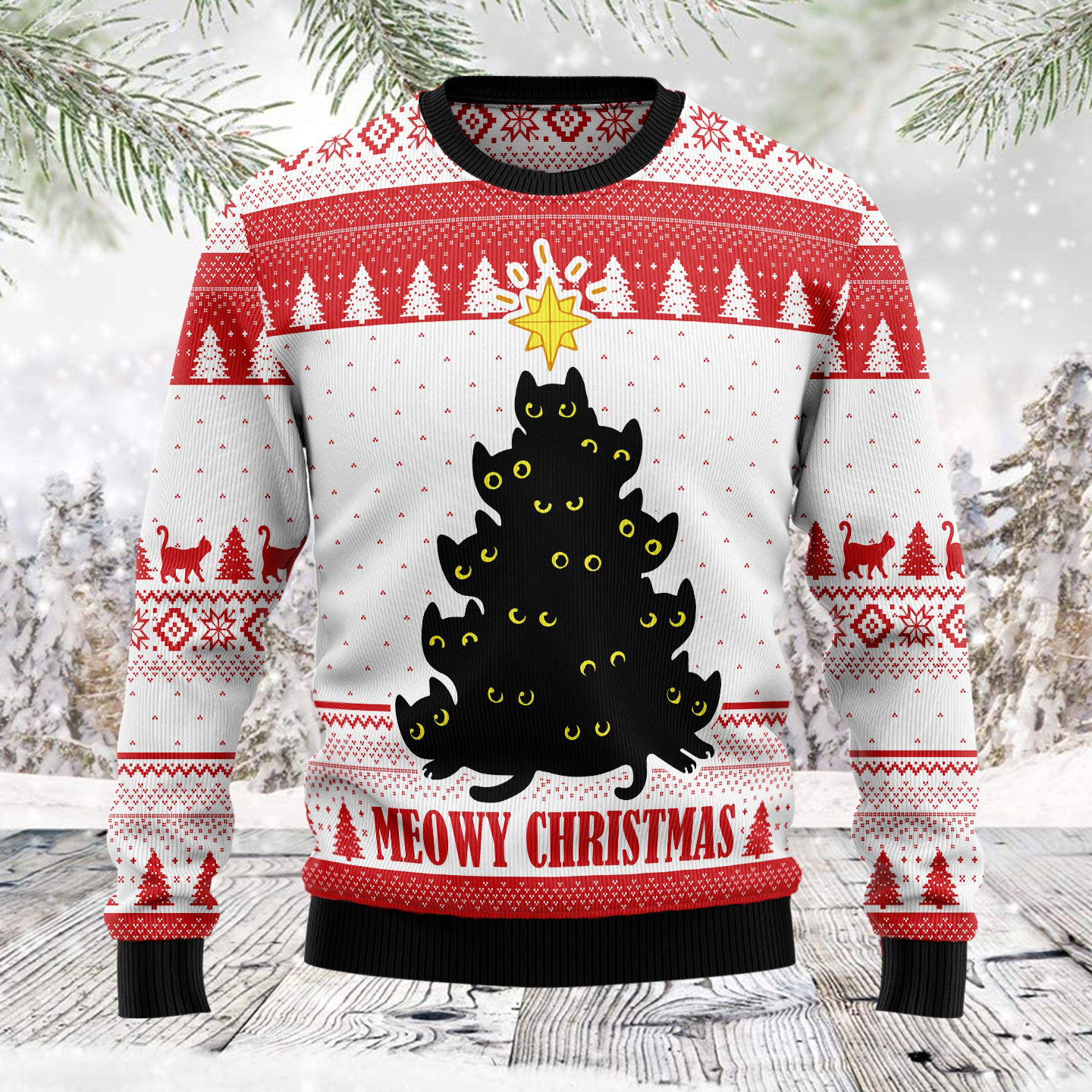 Black Cat Meowy Christmas Ugly Christmas Sweater Animal Christmas Sweater Xmas Gifts