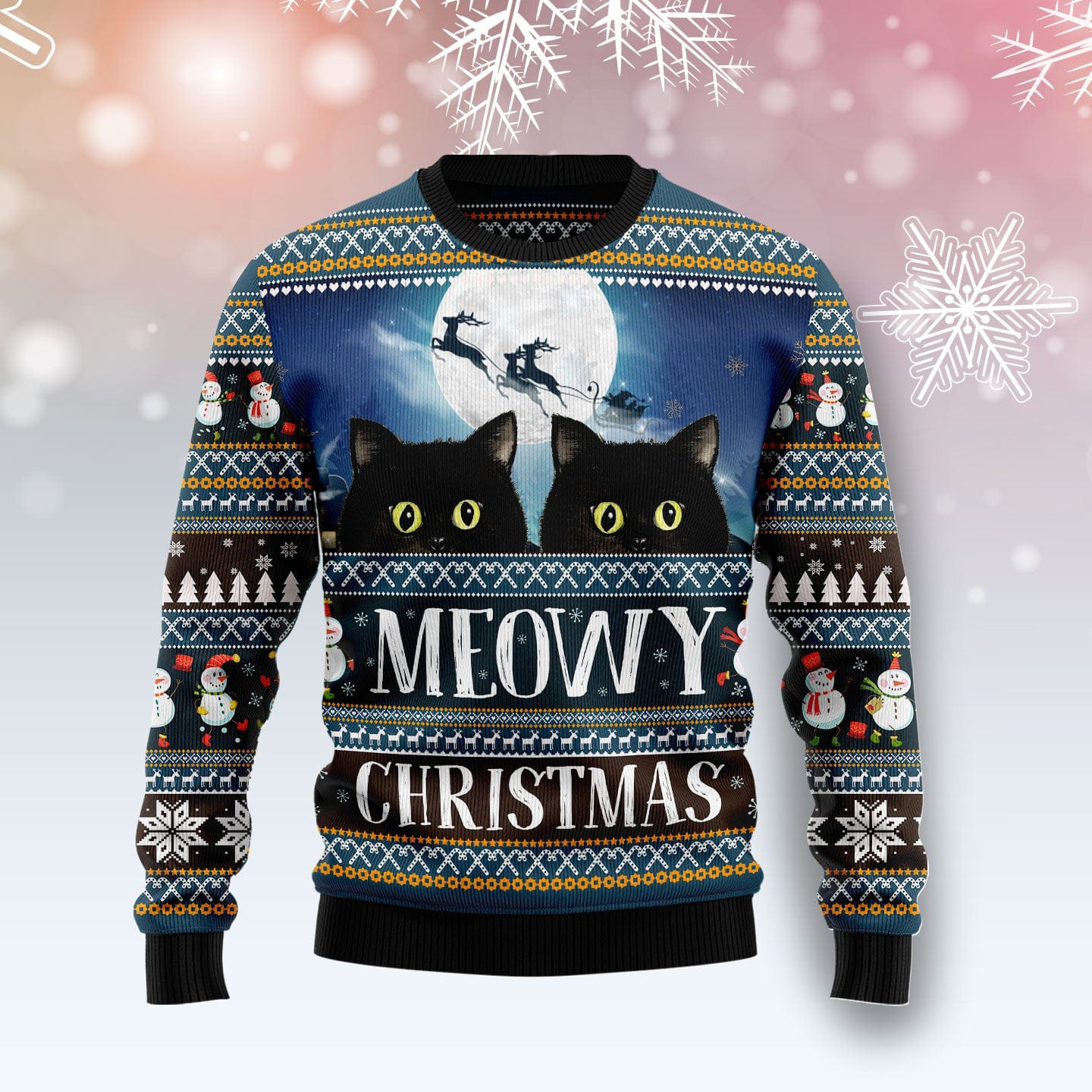 Black Cat Meowy Christmas Ugly Christmas Sweater Xmas Themed Christmas Gifts For Him