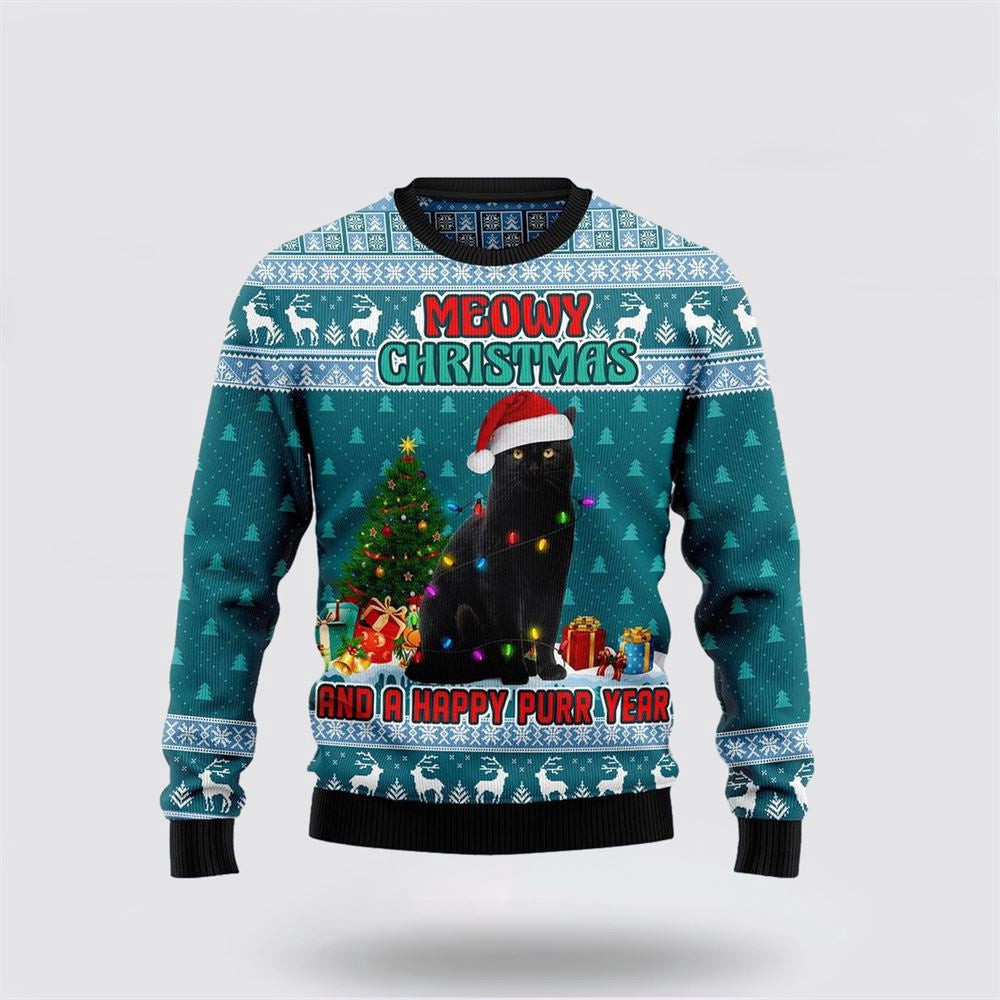 Black Cat Merry Christmas And A Happy Purr Year Ugly Christmas Sweater Unisex Funny Christmas Sweater