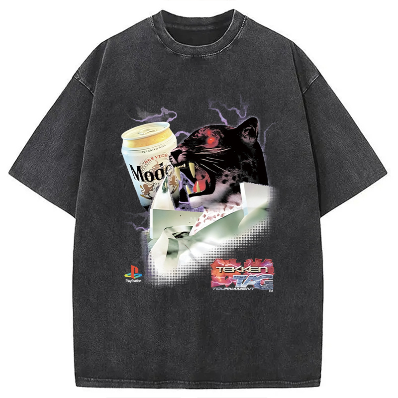 Black Cat Monster Funny Meme Washed T-Shirt Funny Graphic Gift For Friends Gifts For BFF