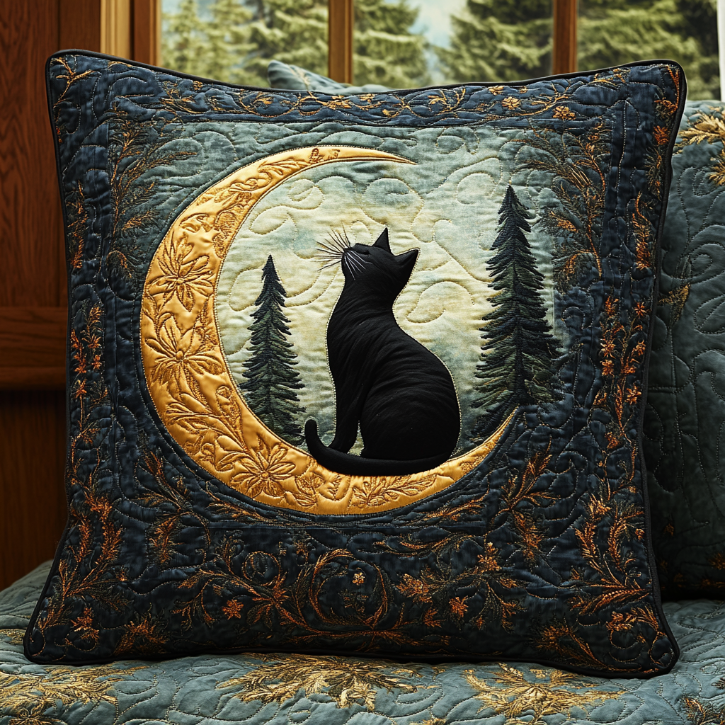 Black Cat Moon Quilted Pillow Case Best Cool Pillow Cases Birthday Gift Cat
