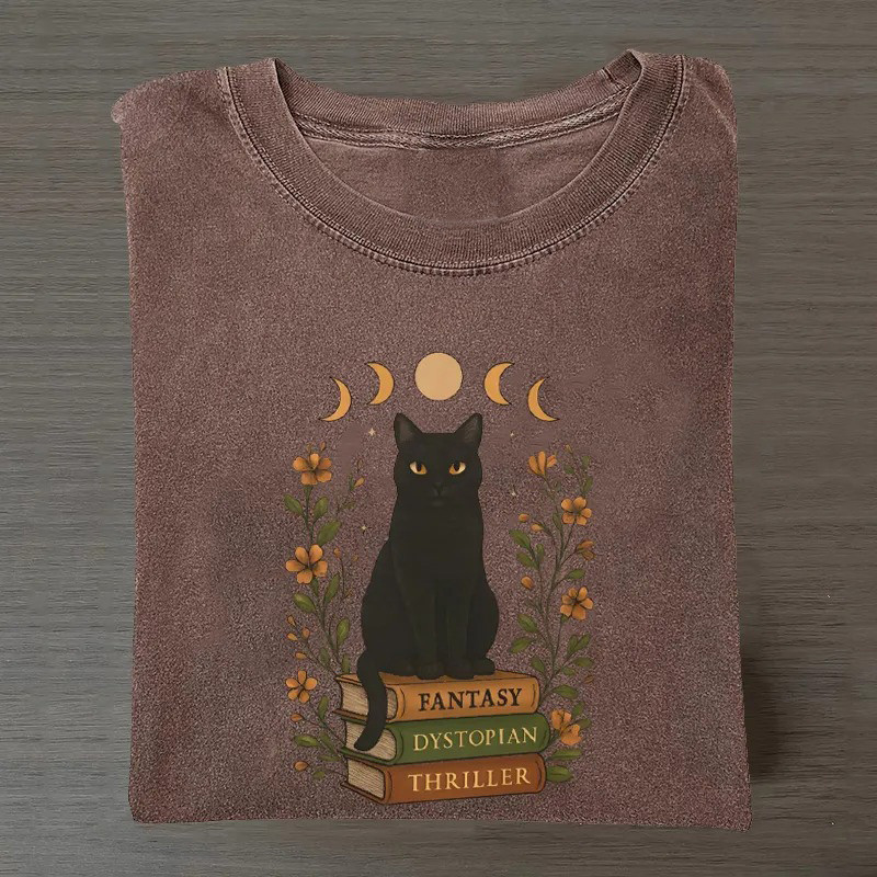 Black Cat Moon T-Shirt Witchy Feminist Graphic Tee Gift For Readers