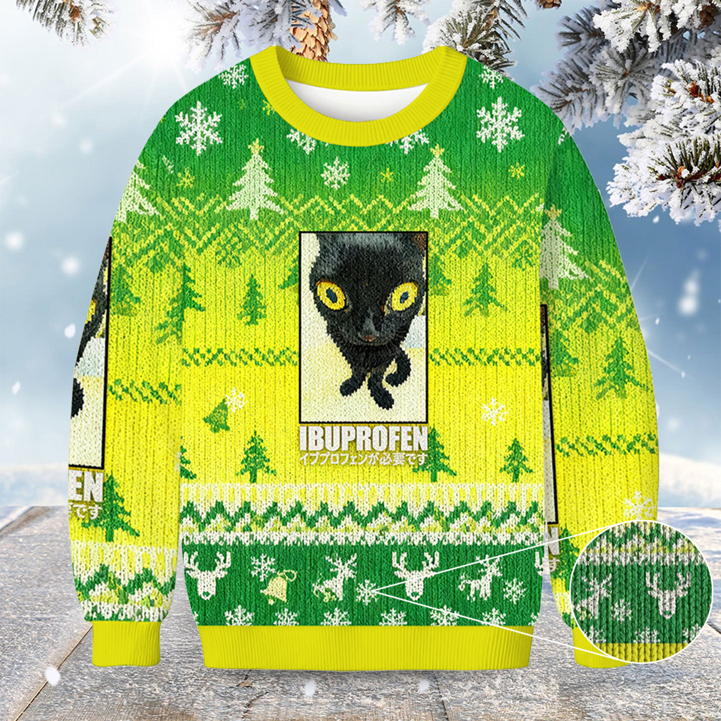 Black Cat Need Ibuprofen Christmas Ugly Sweater Animal Themed Cat Christmas Sweater