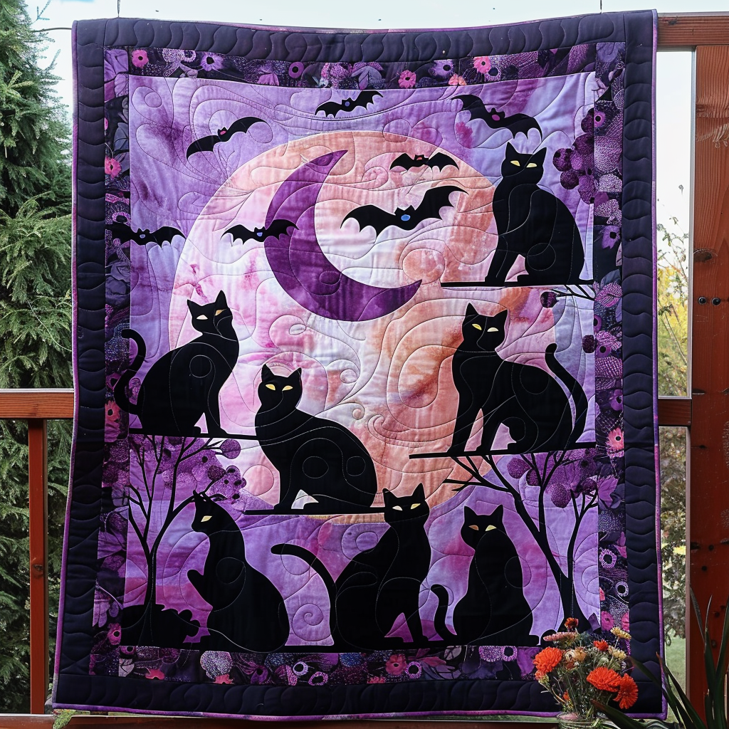 Black Cat Night Quilted Blanket Unique Cat Gifts