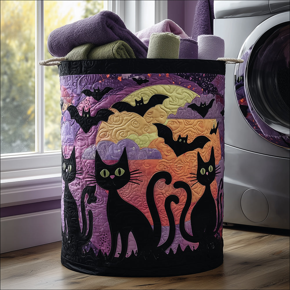 Black Cat Night Quilted Laundry Basket Merch For Couples