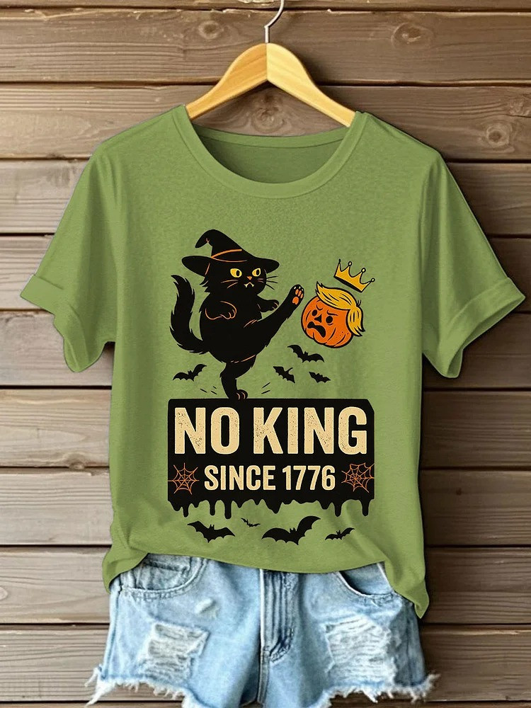 Black Cat No King Since 1776 T-Shirt No Kings Merch Spooky Themed Anti Trump Gifts