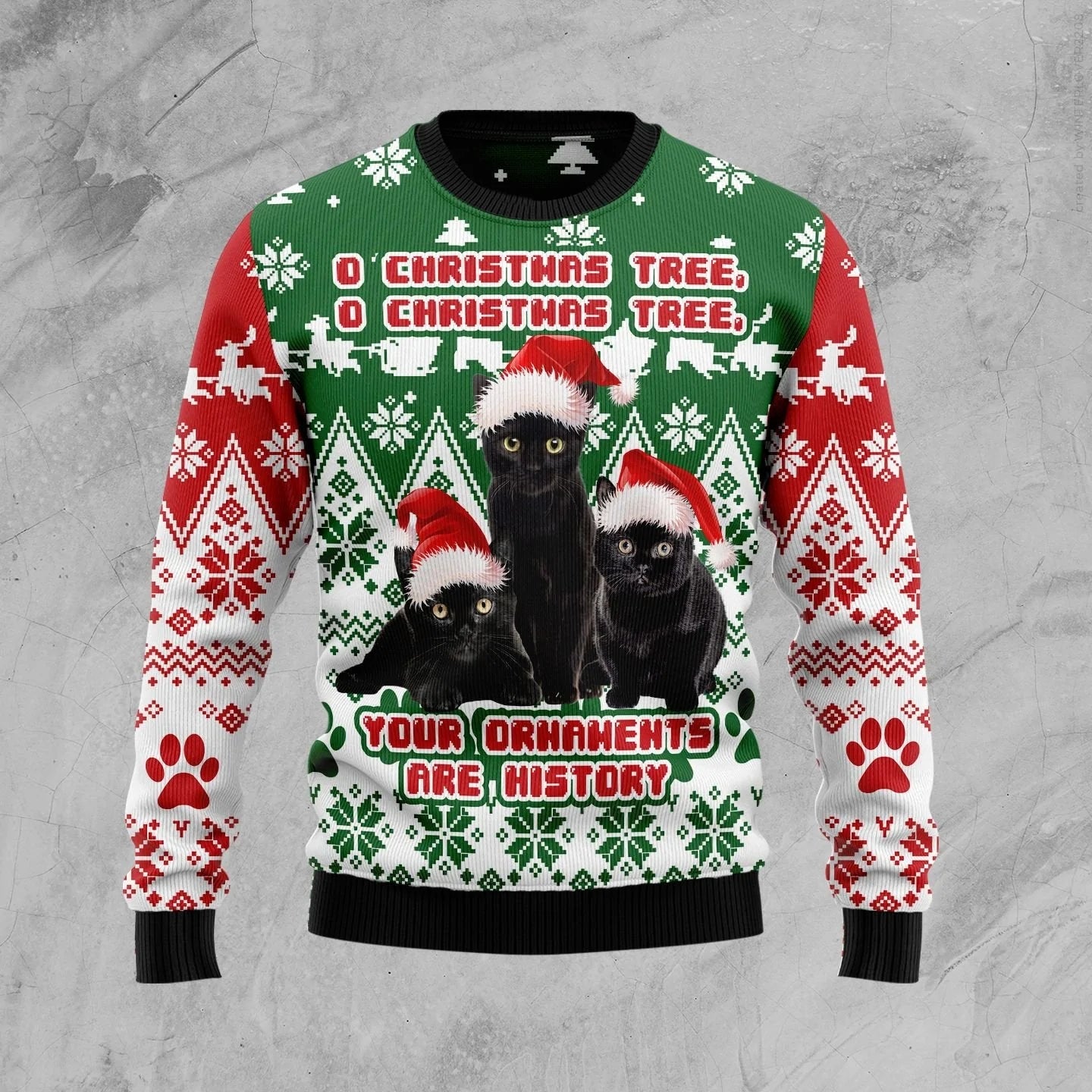 Black Cat O Christmas Tree Ugly Christmas Sweater Your Ornaments Are History Clothes Gifts