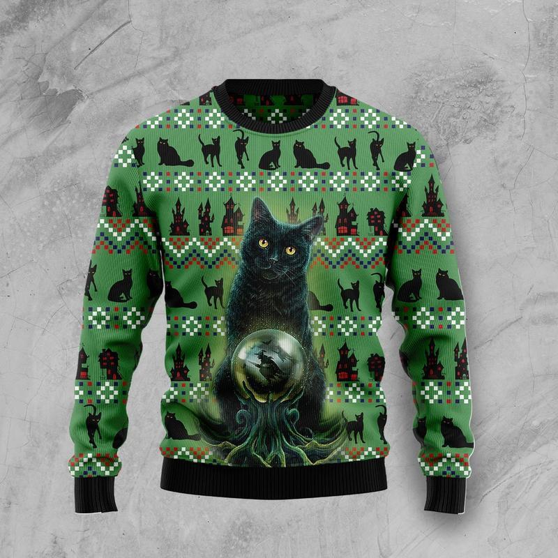Black Cat Of The Witch Ugly Christmas Sweater Clothing Xmas Holiday Gifts For Cat Lovers