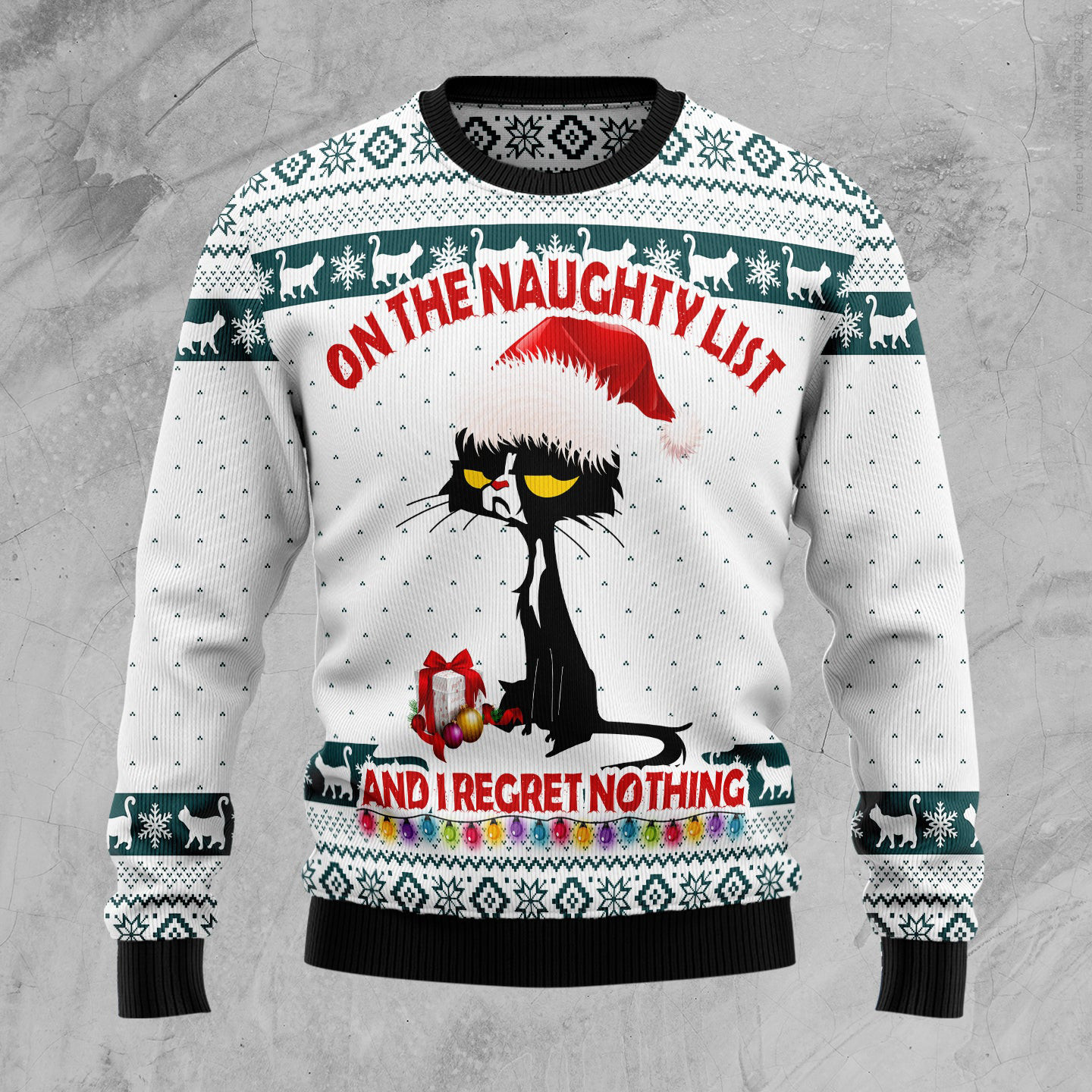 Black Cat On The Naughty List Ugly Christmas Sweater Funny Xmas Gifts For Him