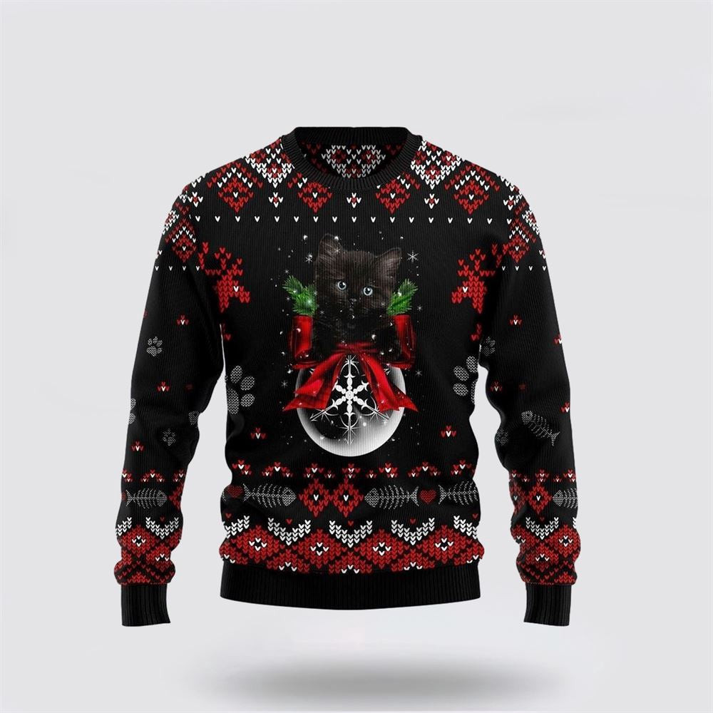 Black Cat Ornament Christmas Ugly Christmas Sweater Unisex Funny Christmas Sweater
