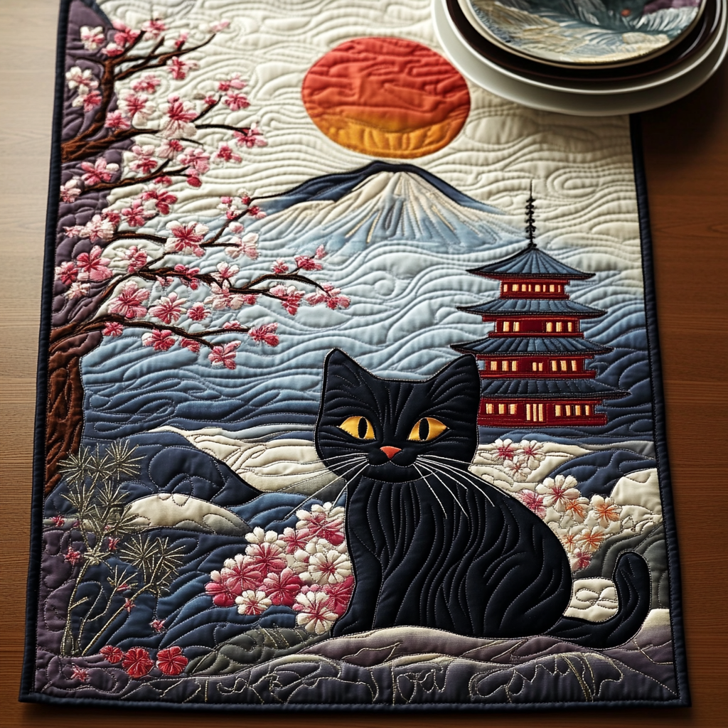 Black Cat Pagoda Quilted Table Runner Dining Table Ideas Black Cat Christmas Gifts