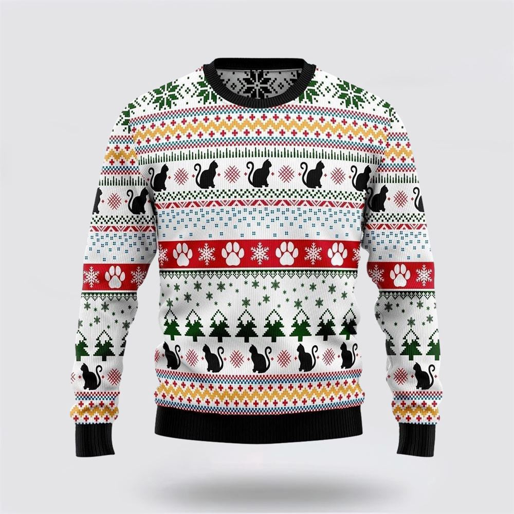 Black Cat Pattern Ugly Christmas Sweater Unisex Funny Christmas Sweater