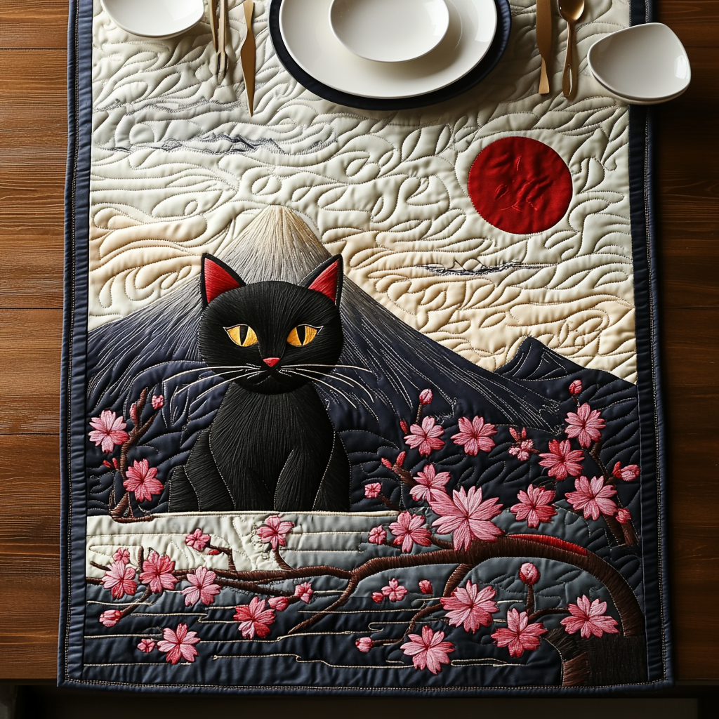 Black Cat Peaks Quilted Table Runner Dining Table Decor Ideas Gifts For Black Cat Lovers