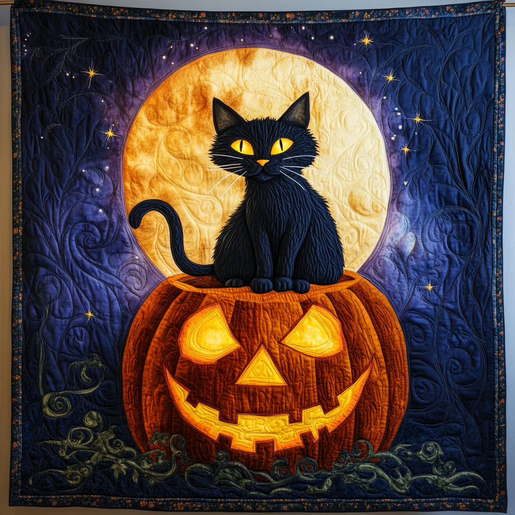 Black Cat Pumpkin Quilt Blanket Throws For Couch Cat Mom Christmas Gifts