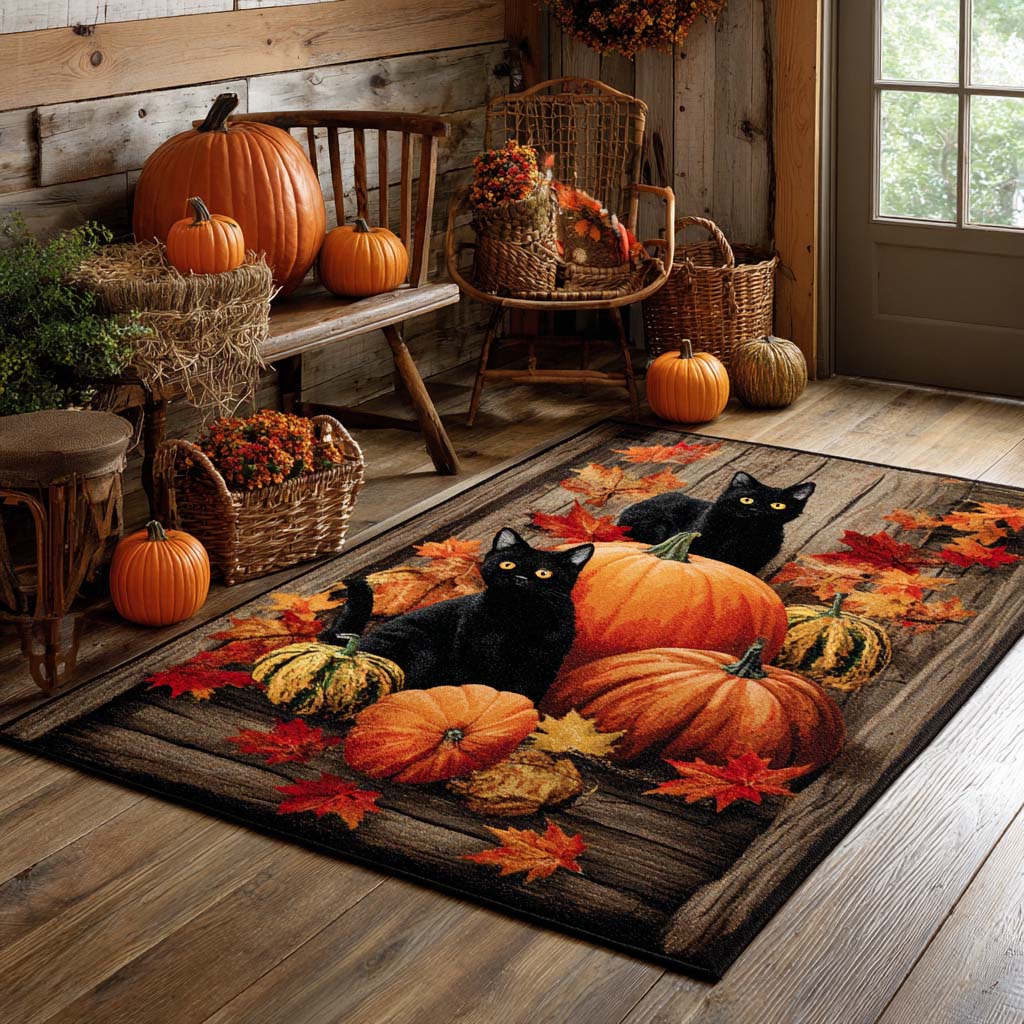 Black Cat Pumpkins Area Rug Washable Rugs Special Birthday Gift for Mom