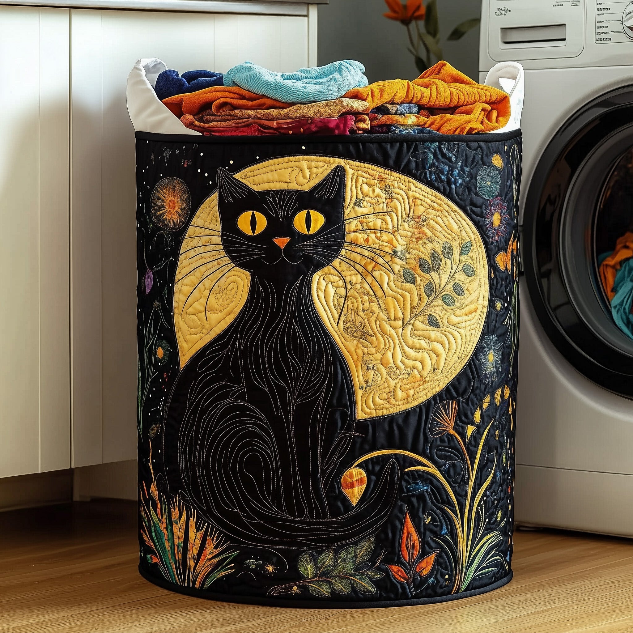 Black Cat Quilted Laundry Basket Back To School Merch