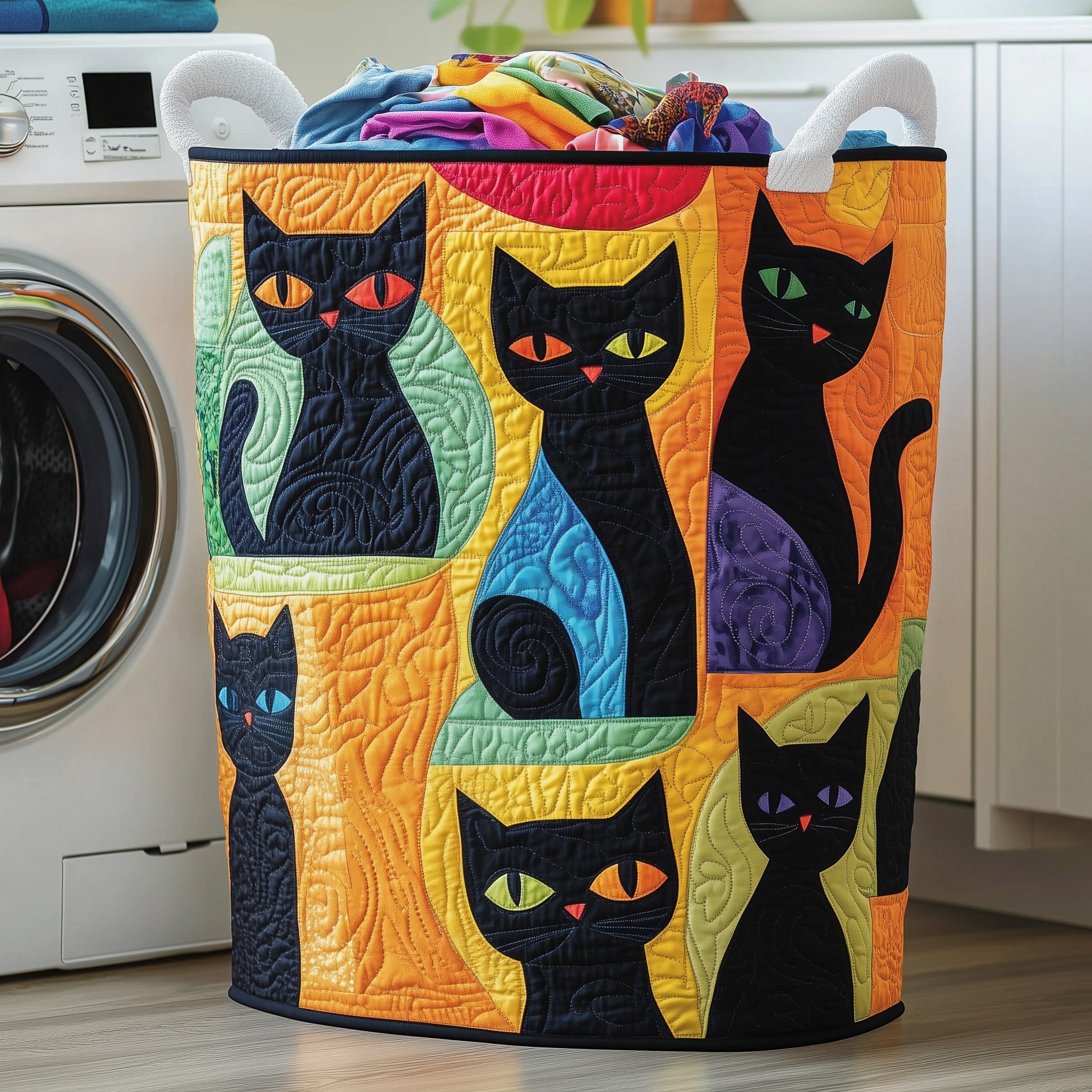 Black Cat Quilted Laundry Basket Creative Gift For Family