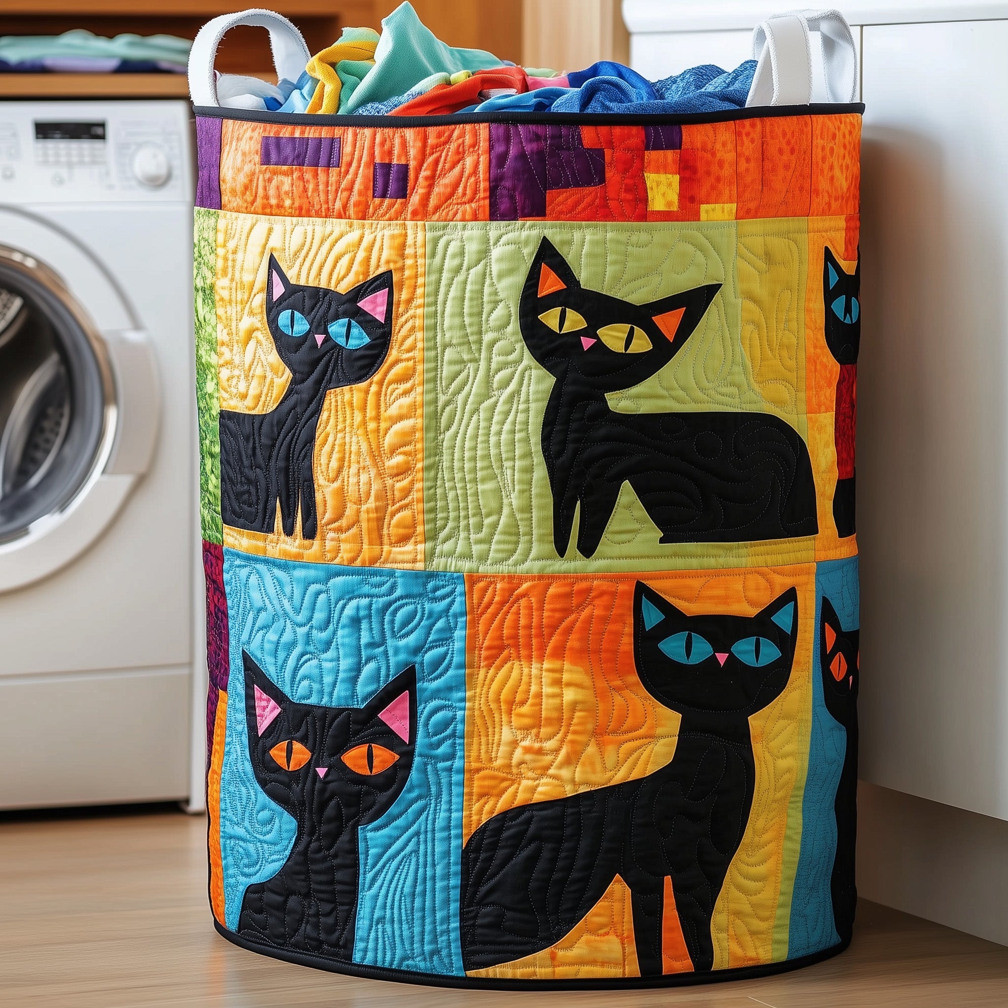 Black Cat Quilted Laundry Basket Everyday Merch Choice
