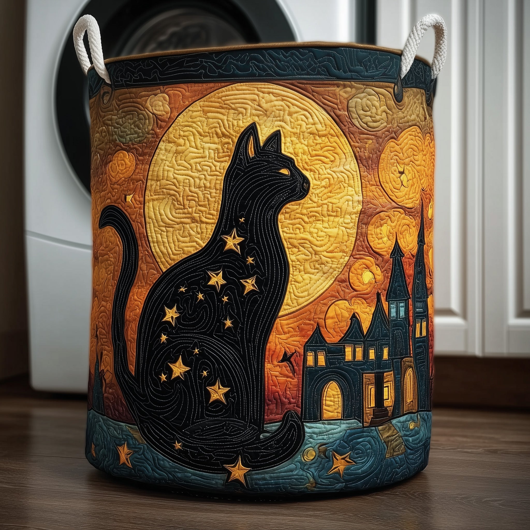 Black Cat Quilted Laundry Basket Foldable Basket Storage Gifts For Cat Lovers