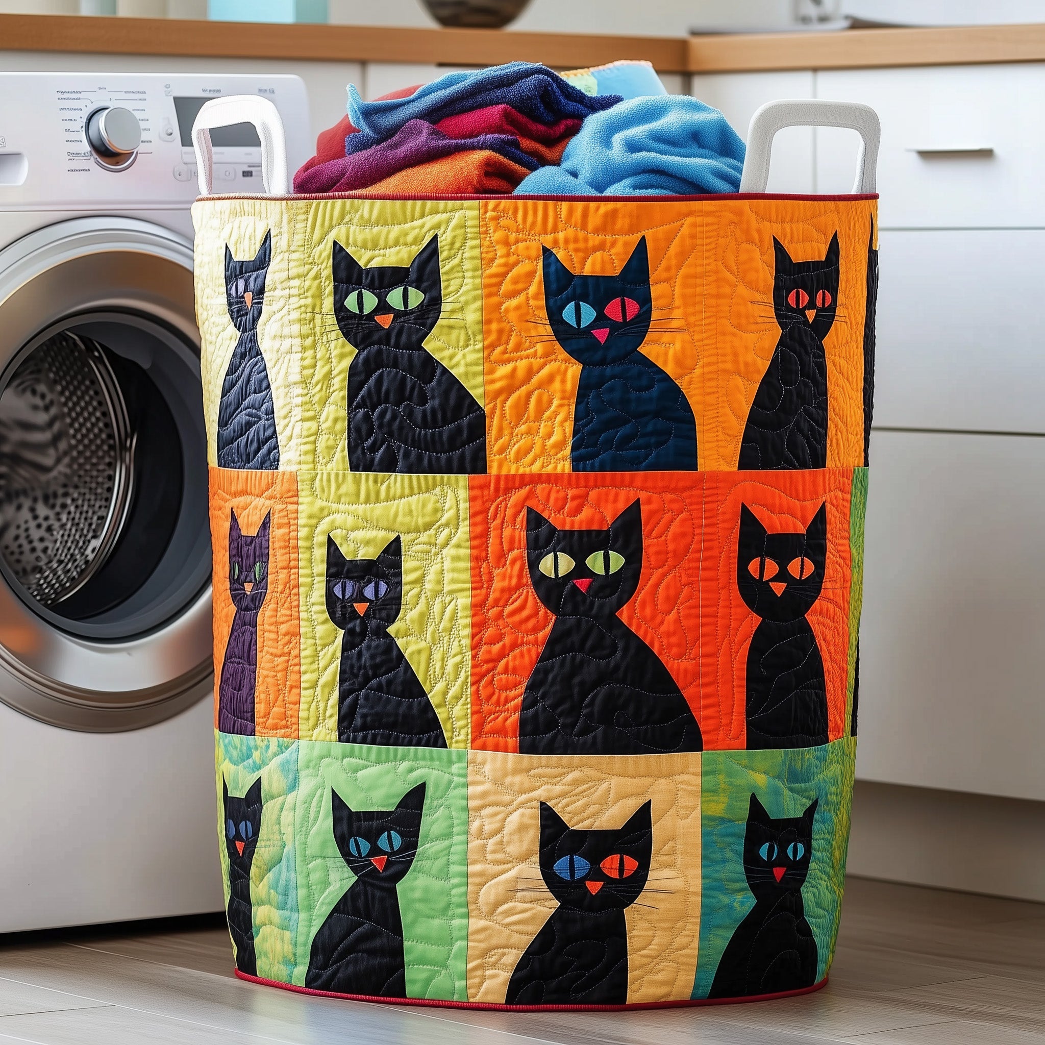 Black Cat Quilted Laundry Basket Merch For Dad