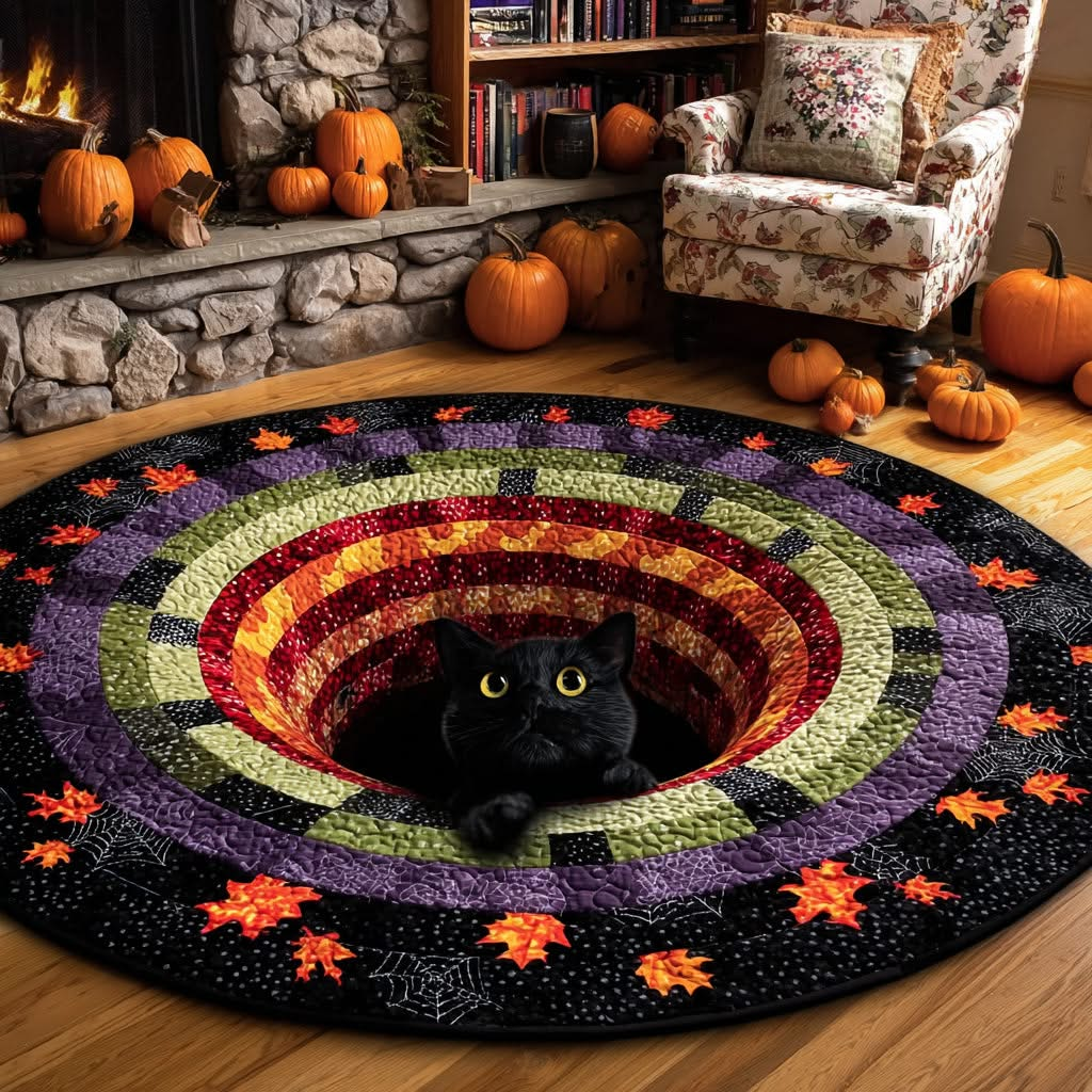 Black Cat Quilted Round Mat Halloween Round Mat Unique Halloween Gifts for Mom