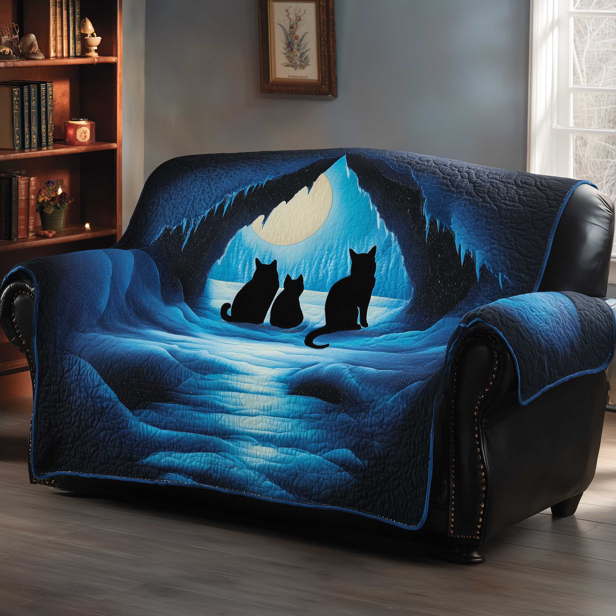 Black Cat Quilted Sofa Cover Elegant Black Feline Motif Kitten Christmas Presents