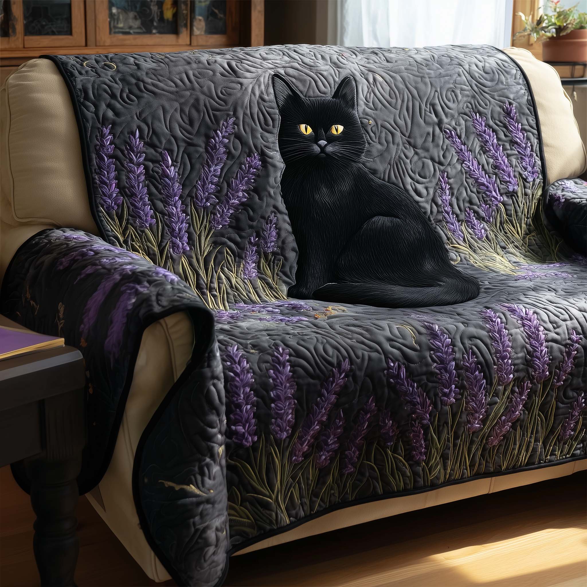 Black Cat Quilted Sofa Cover Good Luck Black Cat Protector Kitten Christmas Presents