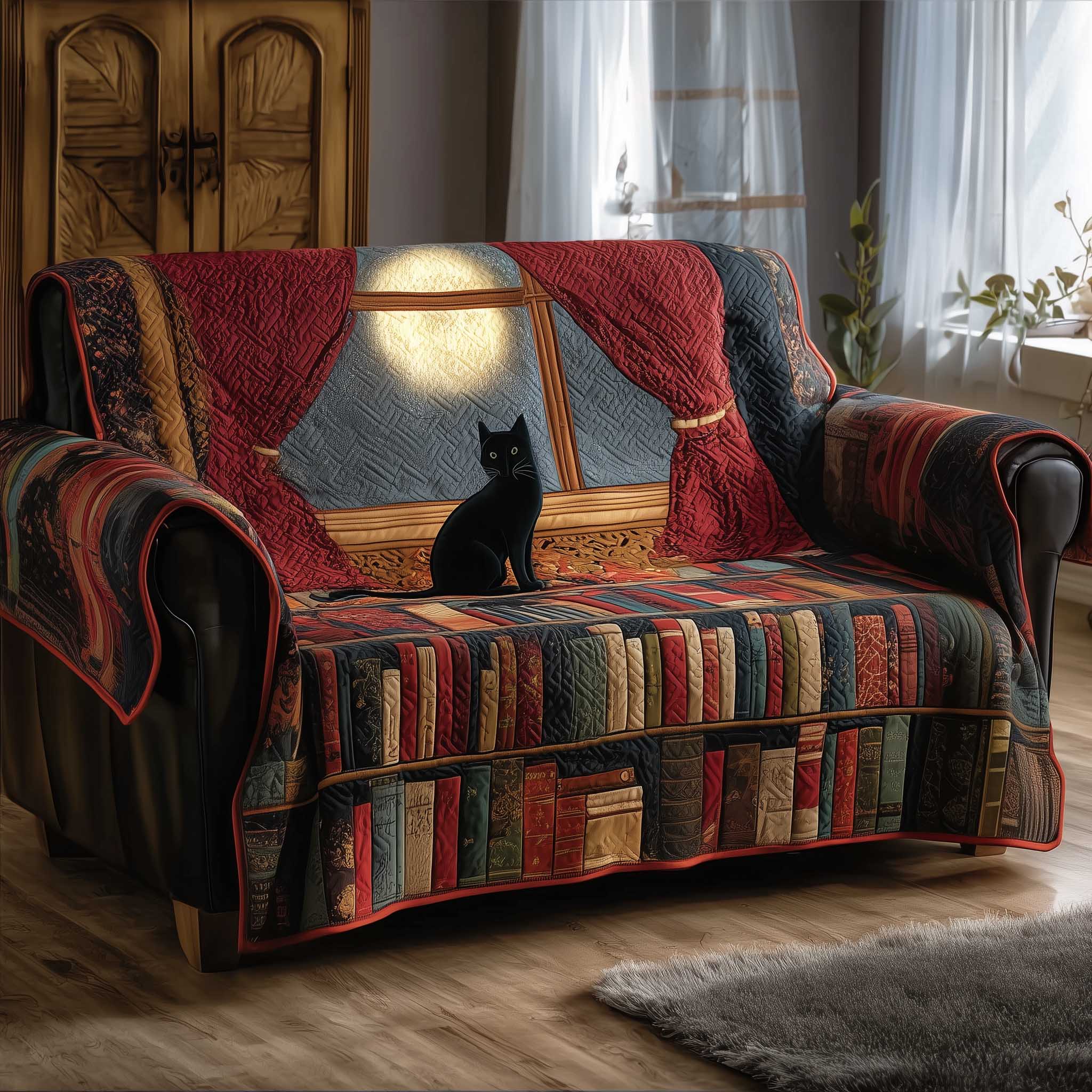 Black Cat Quilted Sofa Cover Halloween Spooky Cat Design Kitten Christmas Presents